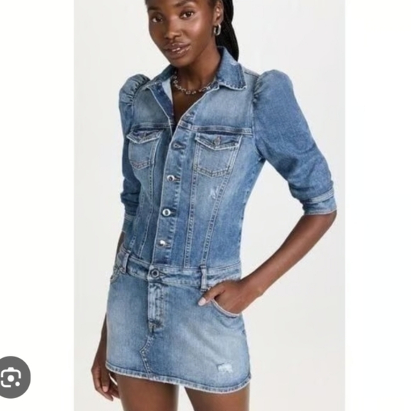 Retrofete Sibi Puff Sleeve Denim Mini Dress - Picture 1 of 9